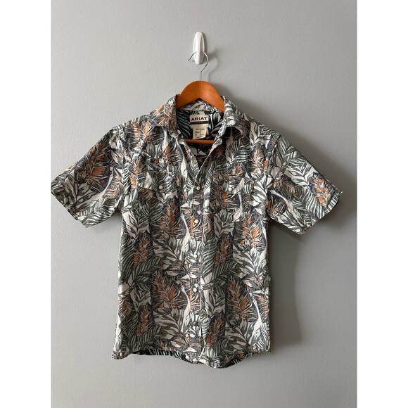 Ariat Other - Ariat Retro Fit Men’s Tropical Leaf Print Short Sleeve Button Shirt Small